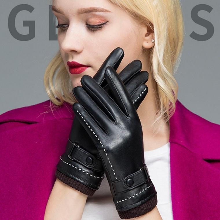스마트터치 라인스티치 여성 기모 손목밴딩 가죽장갑