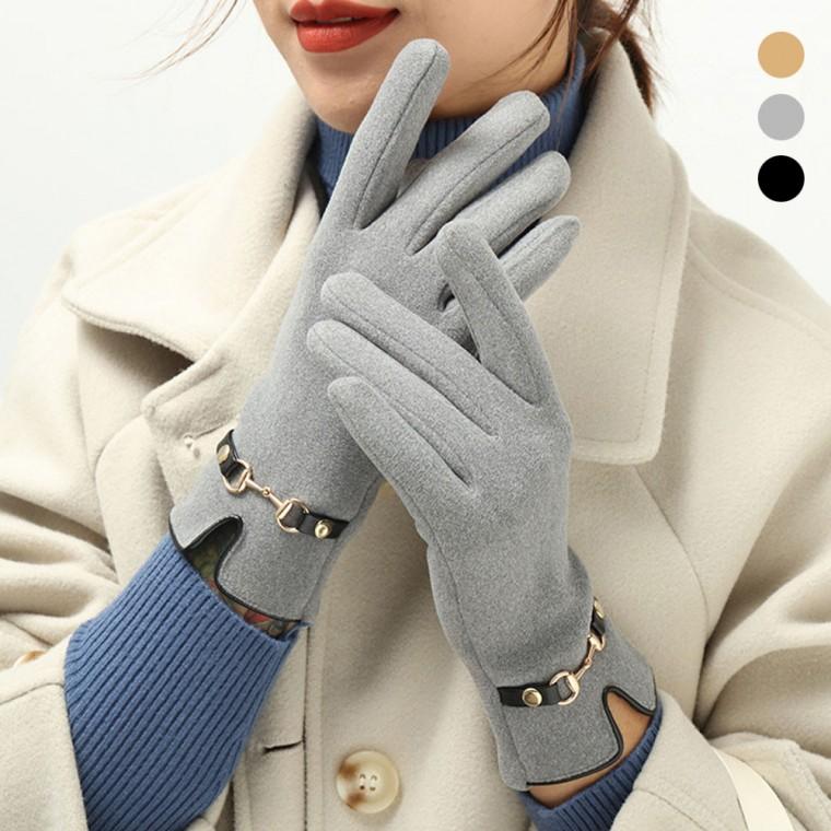 클래식 벨벳 체인 따뜻한 털 안감 여자 스웨이드 장갑