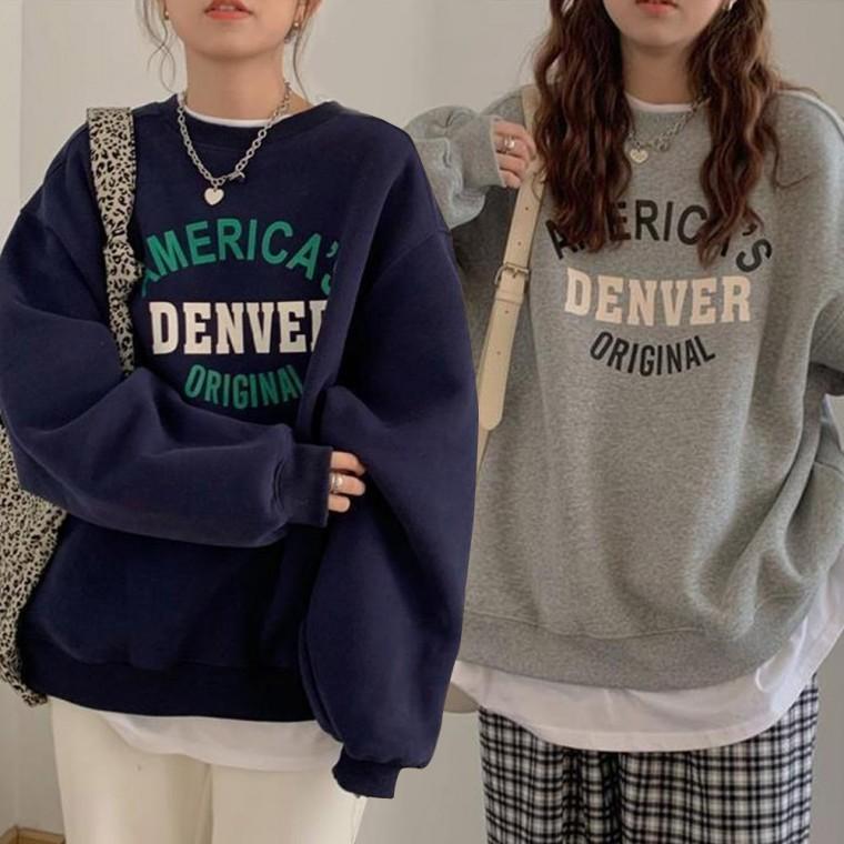 귀여운 여성 겨울 스타일 오버핏 드롭숄더 패션 기모 안감 맨투맨 티셔츠