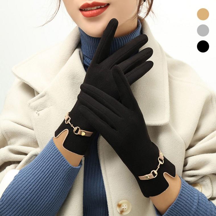 여성 털 안감 스웨이드 클래식 스타일 체인 장식 장갑