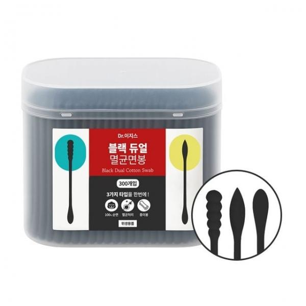닥터이지스 3TYPE (둥근+나선+원뿔) 순면 블랙 듀얼 멸균면봉 300개입