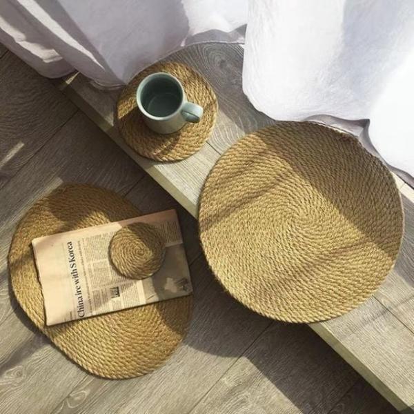 밀짚 라탄 냄비받침 컵받침 테이블매트 18cm 24cm