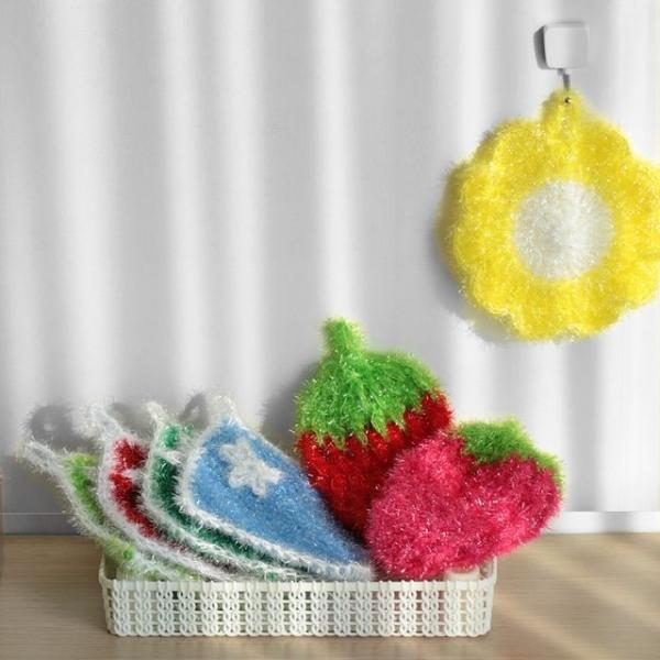 비나리 딸기 꽃 사각형 아크릴 수세미 5P set