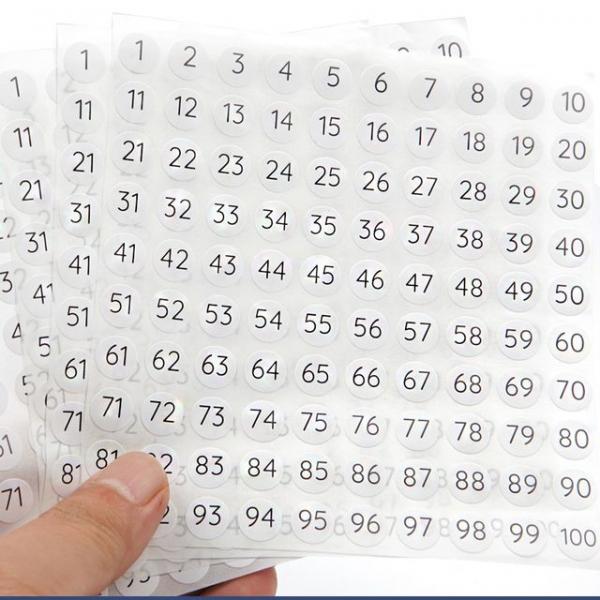 흰색 원형 숫자스티커 1-100번 1P