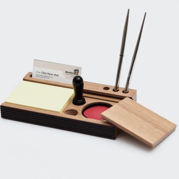 고급원목인주함  메모함 다기능 인주함