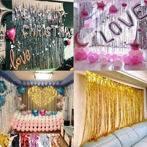 파티 은박 수술 커튼 3p 반짝이 장식 생일 촬용 기념