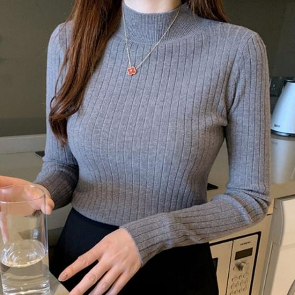 여자 골지 반목티 니트 슬림핏 긴팔 하프넥 폴라티