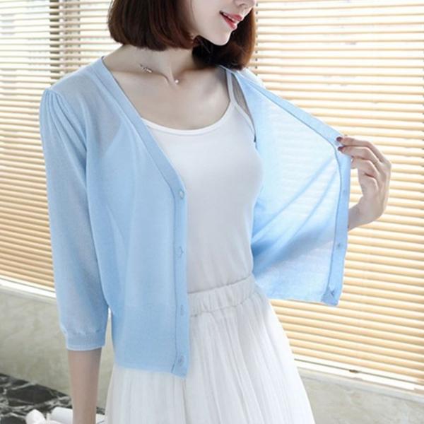브이넥 가디건 초경량 시스루 여름 볼레로 얇은 니트