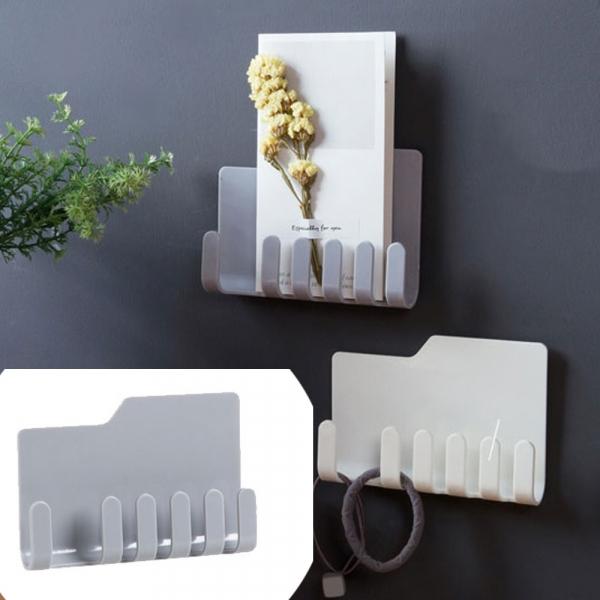 무타공 벽부착 6구 후크걸이 선반 거치대 그레이