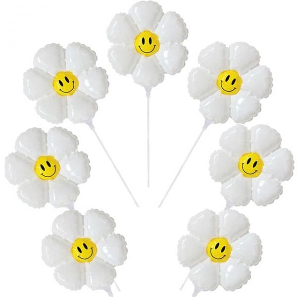 데이지 꽃 은박 풍선 7p 세트 X 5개 (스틱봉 포함)