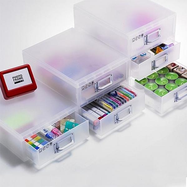 국산사무용품 소품박스 중형 2단 반투명 시스맥스