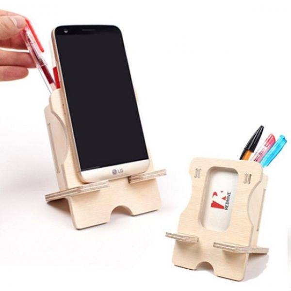 자작나무 스마트폰 필통 거치대 탁상용 나무 거치대