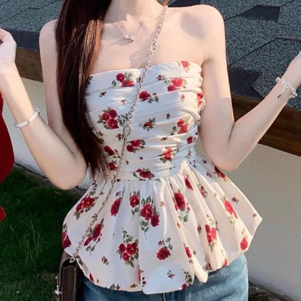 플레어 블라우스 숄더 스모크 주름