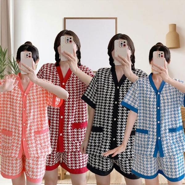 패턴 홈웨어 잠옷 체크 파자마 셋업