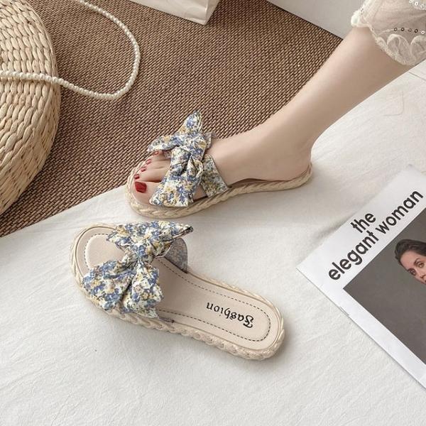 꽃무늬 리본 슬리퍼