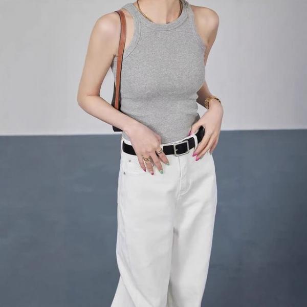 레이어드 홀터넥 나시 민소매티 슬림 세미크롭 끈나시