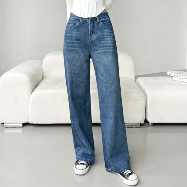 라네 캣워싱 세미 와이드 데님 팬츠