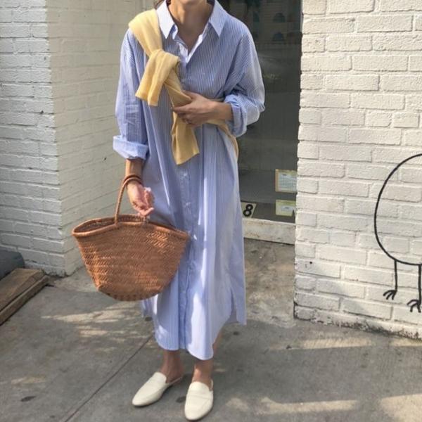 스트라이프 셔츠 롱 원피스 오버핏 임산부 빅사이즈