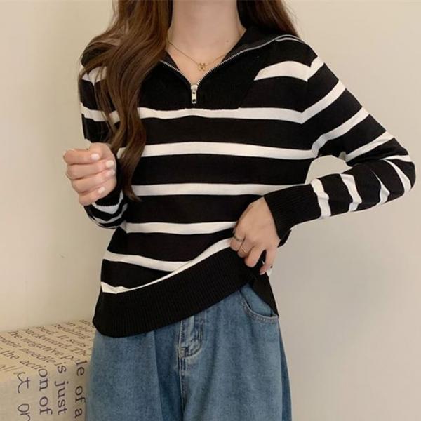 심플 하이넥 반집업 니트