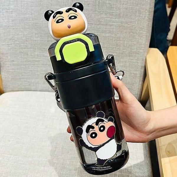 짱구 어깨끈 3D 피규어 빨대 물통 블랙 650ml 1P 물병