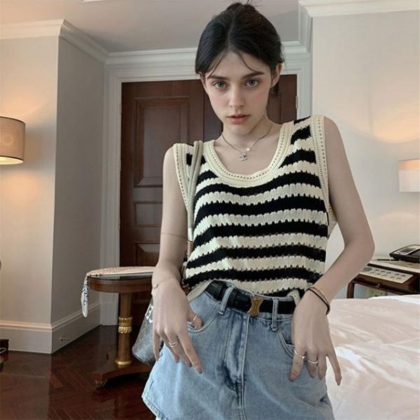 니트캐미솔민소매 스트라이프 민소매 줄무늬l