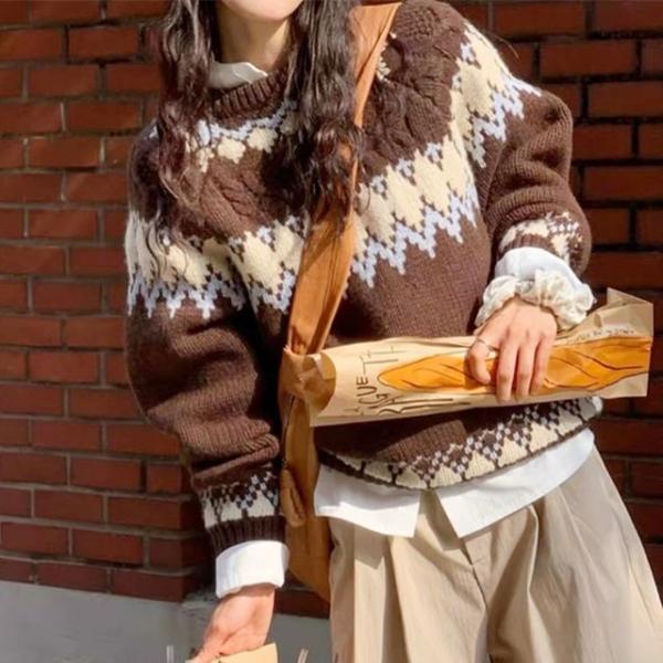 F007446_아가일 눈꽃니트 라운드티셔츠