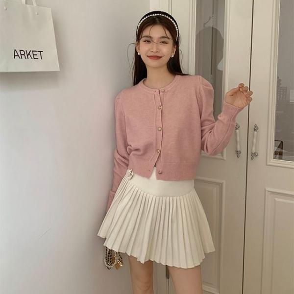 퍼프 숏 니트 이너 가디건