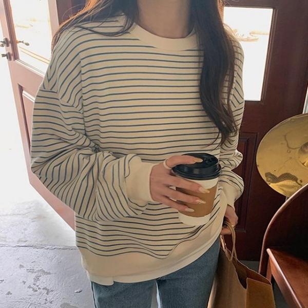 베이직 스트라이프 맨투맨