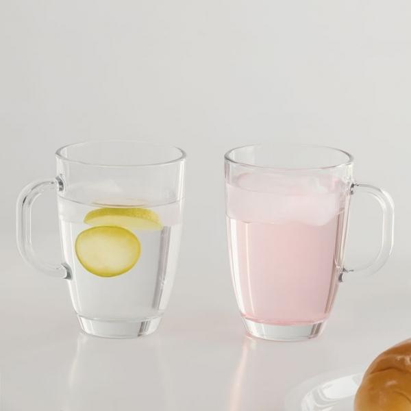 심플한 디자인 내열유리컵 손잡이 머그 2P 세트
