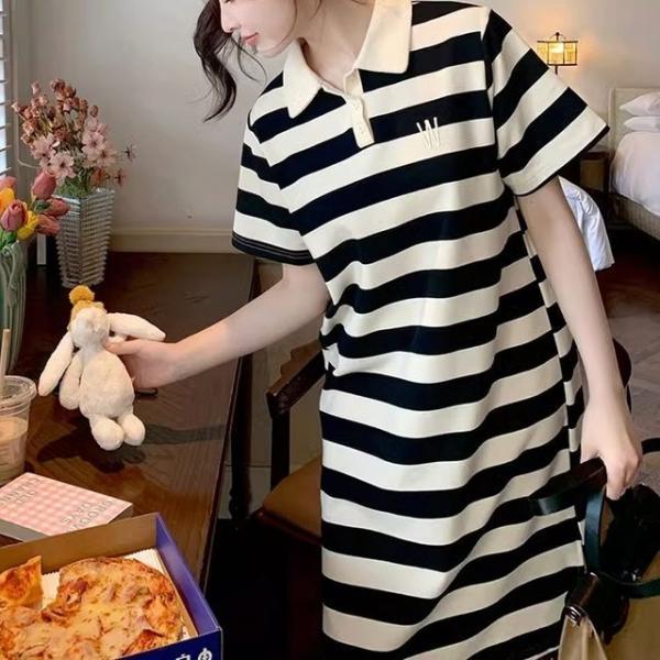 캐주얼 스트라이프 카라 루즈핏 원피스