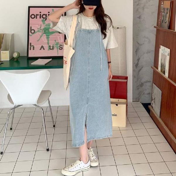 심플한 데님 멜빵원피스