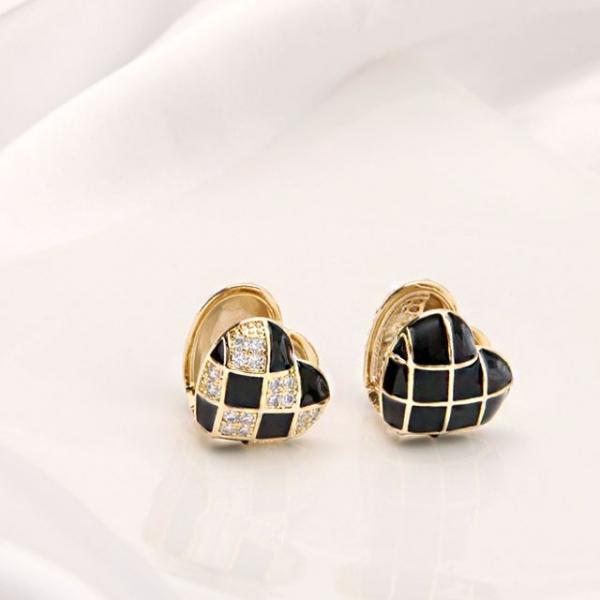 패션 체크 하트 링 귀걸이