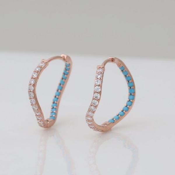 패션 웨이브 큐빅 링 귀걸이