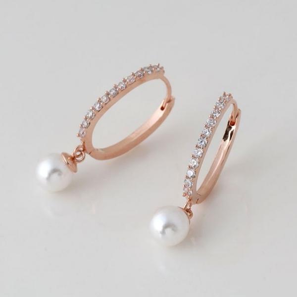 패션 진주 큐빅 링 원터치 귀걸이