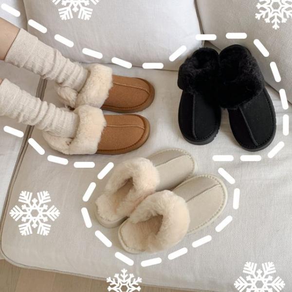 슈즈플랜 통굽 털 스트랩 샌들 3cm