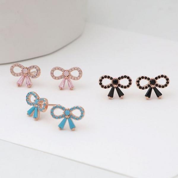 패션 리본 타이 큐빅 귀걸이