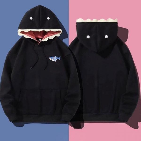 남녀 공용 귀여운 상어 캐릭터 후드 티셔츠