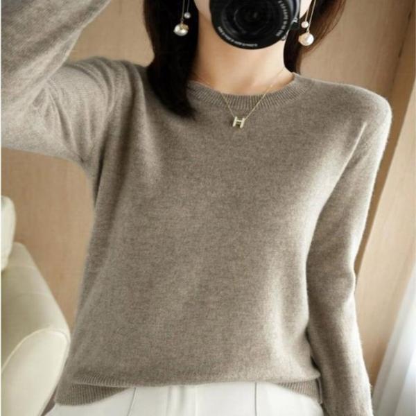 깔끔한 스타일 데일리 캐주얼 라운드 긴팔 니트티셔츠