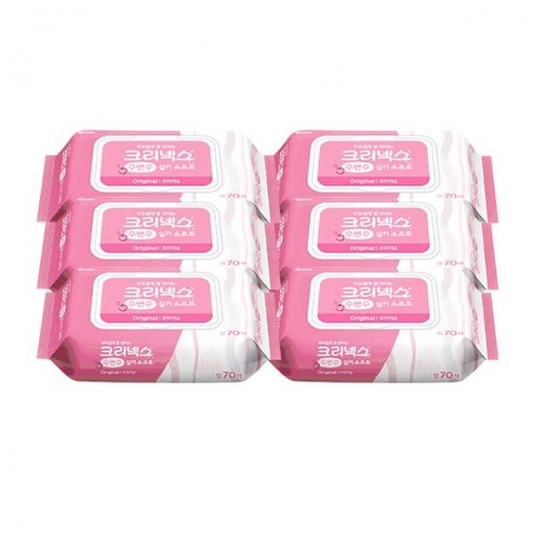 크리넥스 수앤수 실키소프트 물티슈 캡형 70매 x 6입