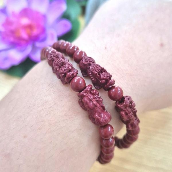 붉은색 진사 비휴팔찌 액막이 6mm염주 팔찌 1P