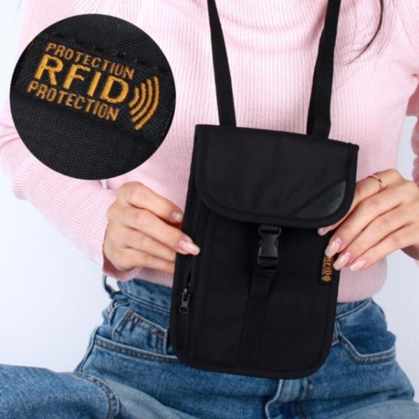 블랙 버클형 해킹방지 해외 여행 여권 지갑 파우치 미