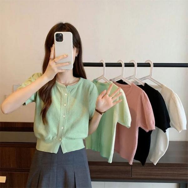 라운드 크롭 반팔 가디건