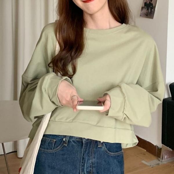 크롭디자인 데일리 라운드넥 맨투맨 티셔츠