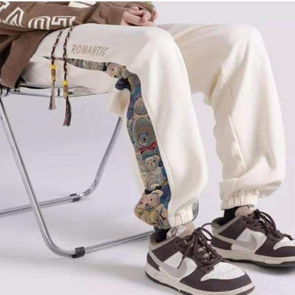 스웨트팬츠 통큰 허벅돼 곰돌이자수 카고조거팬츠