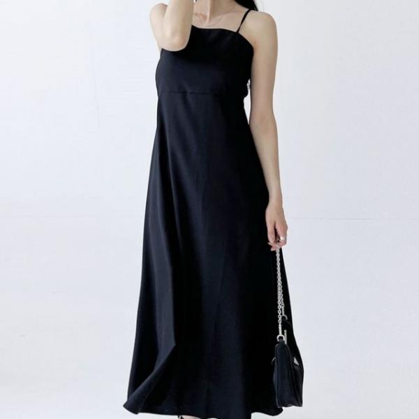 백트임 크로스 홀터 나시 블랙 롱원피스 비치드레스