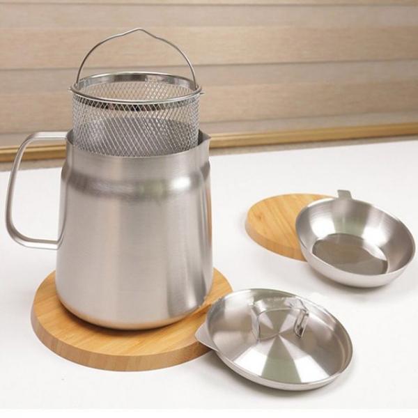스텐 오일 거름망 튀김팬 세트 식용유 여과 주전자