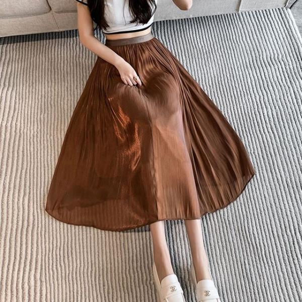 코디피셜 윌로우 진주빛 메쉬샤이니 롱스커트