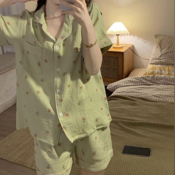 복숭아패턴 반팔 잠옷 세트 HH-S09