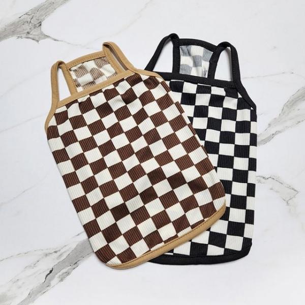 체크 끈나시 강아지옷