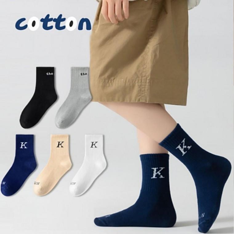 준캡 어린이 아동양말 심플K 중목 유아동양말 5족세트 3세12세 3가지사이즈 4계절 면양말